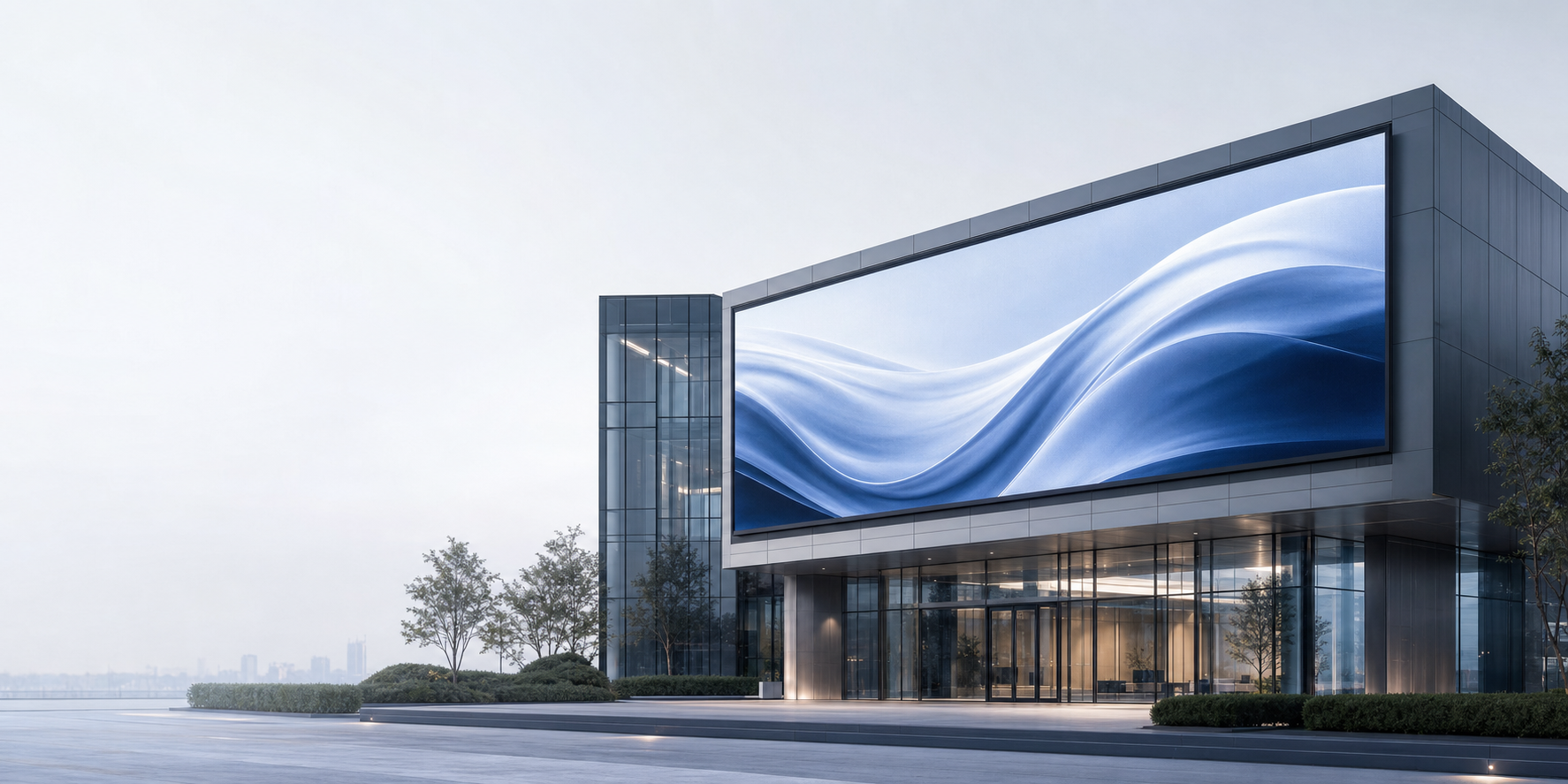 Contemporary SALI experience center with an architectural LED display